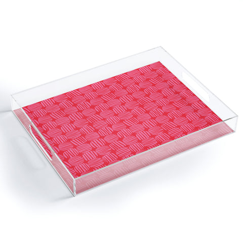 Sewzinski Striped Circle Squares Pink Acrylic Tray