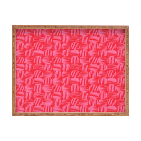 Sewzinski Striped Circle Squares Pink Rectangular Tray