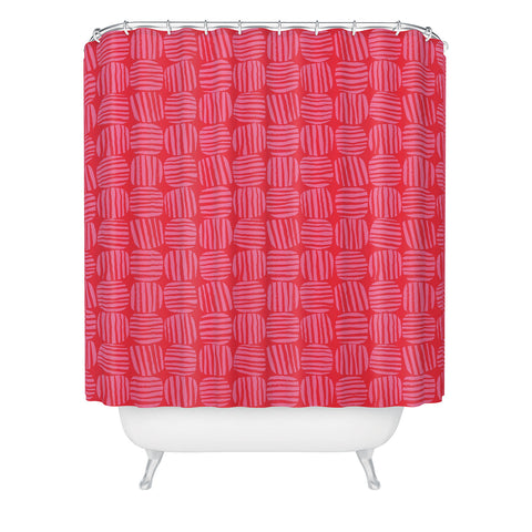 Sewzinski Striped Circle Squares Pink Shower Curtain