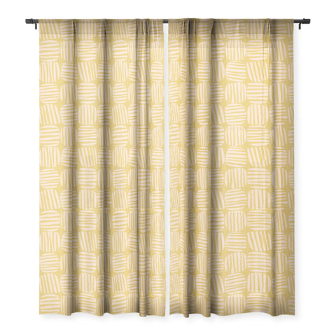 Sewzinski Striped Circle Squares Yellow Sheer Window Curtain