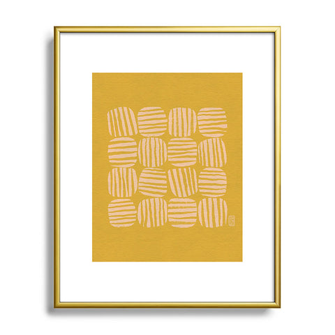 Sewzinski Striped Circle Squares Yellow Metal Framed Art Print