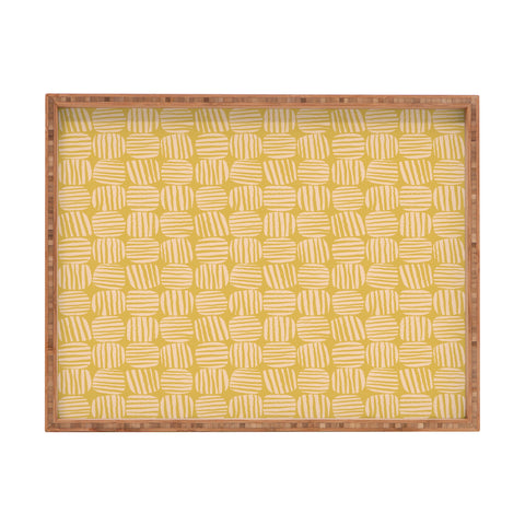 Sewzinski Striped Circle Squares Yellow Rectangular Tray