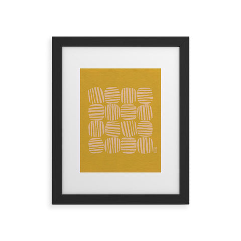 Sewzinski Striped Circle Squares Yellow Framed Art Print