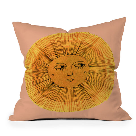 Sewzinski Sun Drawing Gold and Pink Outdoor Throw Pillow