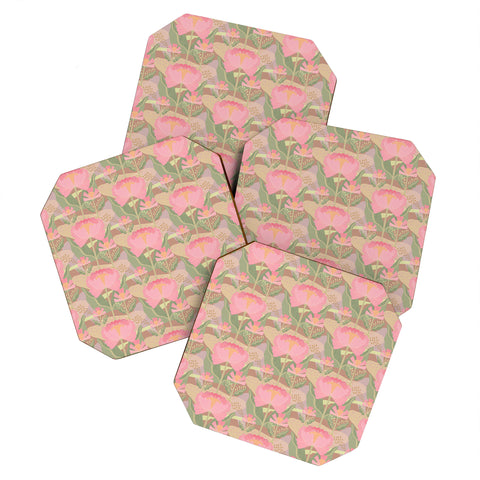 Sewzinski Water Lilies Pattern Pink Coaster Set