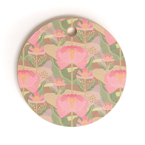 Sewzinski Water Lilies Pattern Pink Cutting Board Round