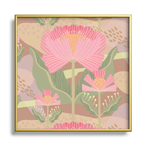 Sewzinski Water Lilies Pattern Pink Square Metal Framed Art Print
