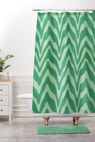 Sewzinski Wavy Lines Mint Green Shower Curtain And Mat