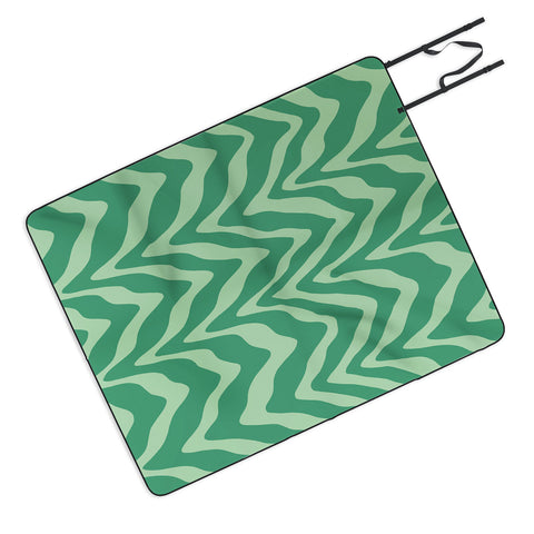Sewzinski Wavy Lines Mint Green Picnic Blanket