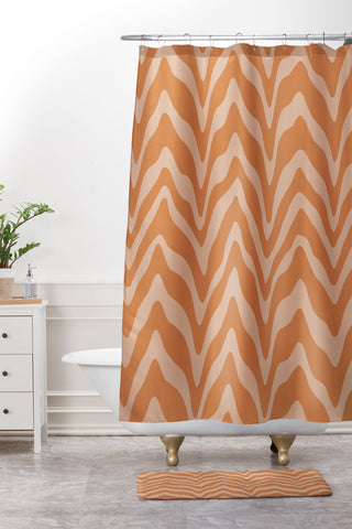 Sewzinski Wavy Lines Orange Peach Shower Curtain And Mat