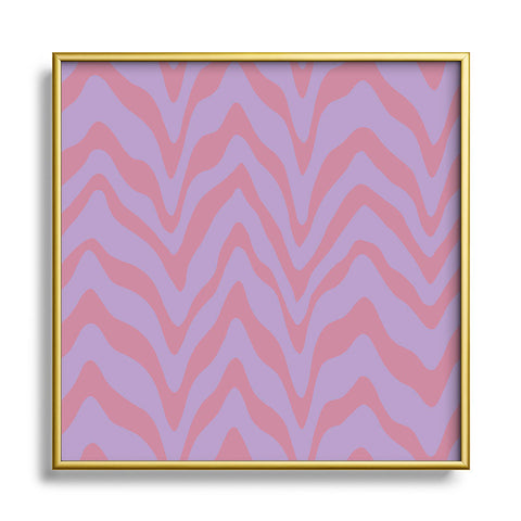 Sewzinski Wavy Lines Pink Purple Square Metal Framed Art Print