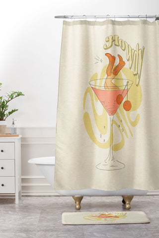 shanasart Tipsy Cowgirl Tan Shower Curtain And Mat