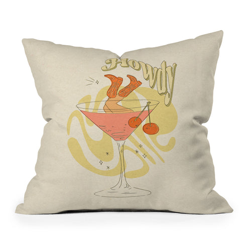 shanasart Tipsy Cowgirl Tan Throw Pillow
