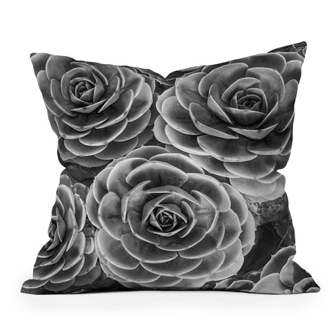 Shannon Clark Black and White Succulents Outdoor Throw Pillow