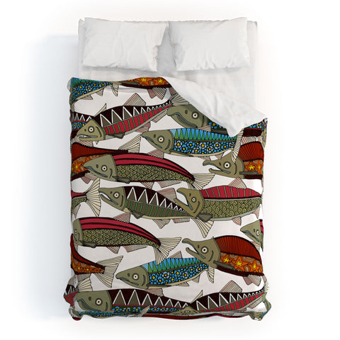 Sharon Turner Alaskan salmon white Duvet Cover