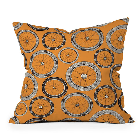 Sharon Turner bike wheels amber Outdoor Throw Pillow