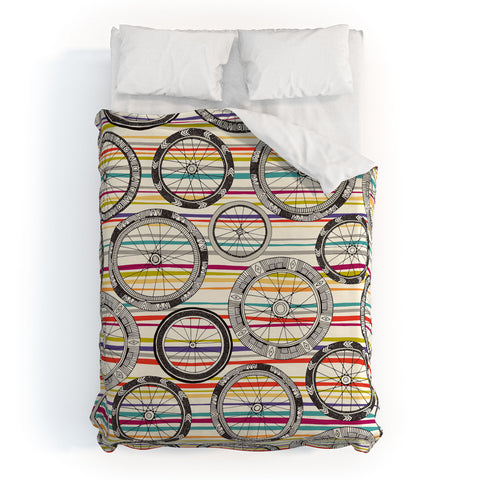 Sharon Turner bike wheels stripe Duvet Cover