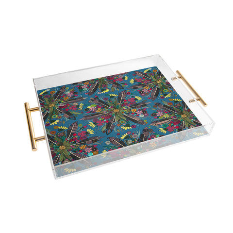 Sharon Turner bohemian posy blue Acrylic Tray