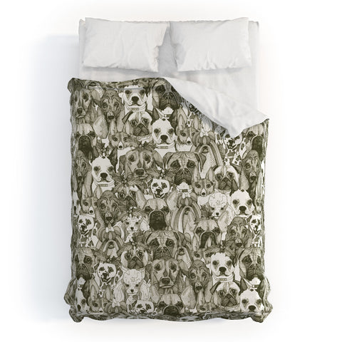 Sharon Turner christmas dogs natural Duvet Cover