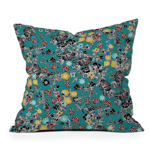 Sharon Turner Cloisonne Flowers Outdoor Throw Pillow