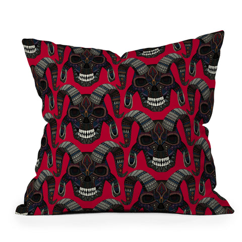 Sharon Turner demon skull red Outdoor Throw Pillow