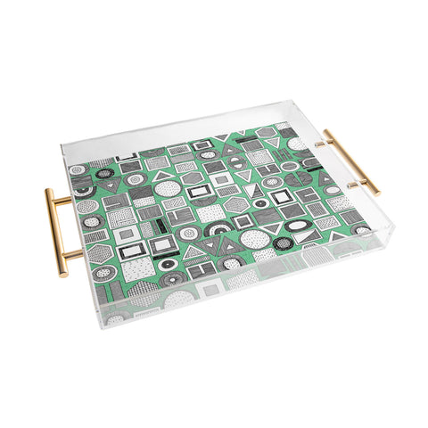Sharon Turner frisson memphis bw green Acrylic Tray