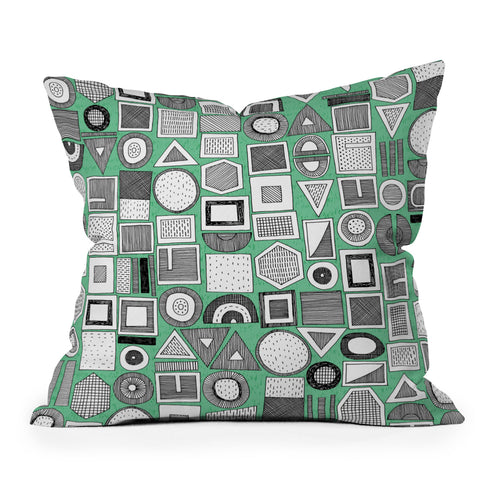 Sharon Turner frisson memphis bw green Outdoor Throw Pillow