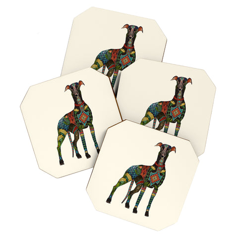 Sharon Turner greyhound ivory Coaster Set