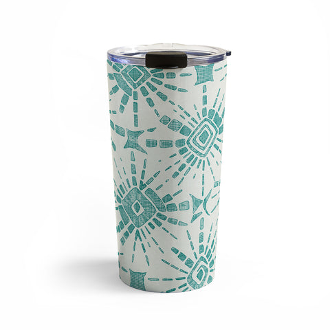 Sharon Turner hachure shibori teal Travel Mug