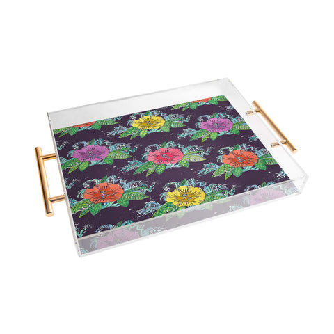 Sharon Turner Hibiscus Surf Grape Acrylic Tray