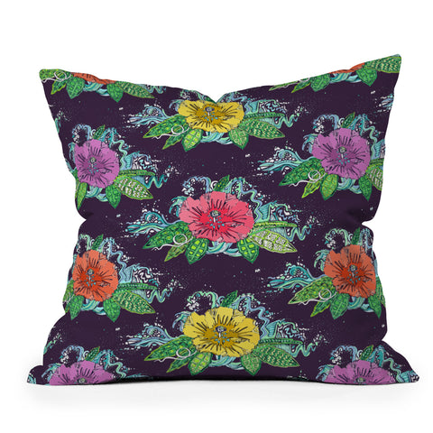 Sharon Turner Hibiscus Surf Grape Outdoor Throw Pillow