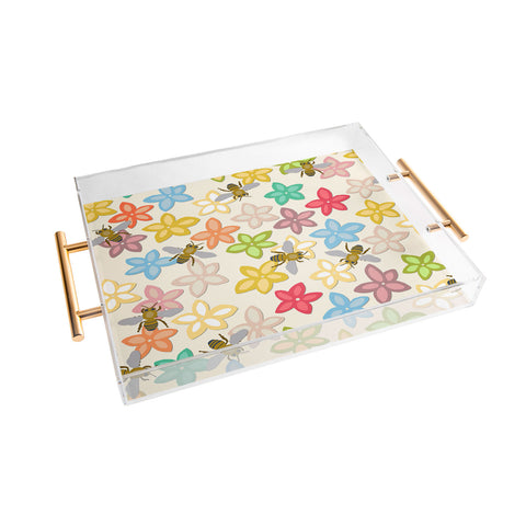 Sharon Turner Indian Summer flowers and bees Acrylic Tray
