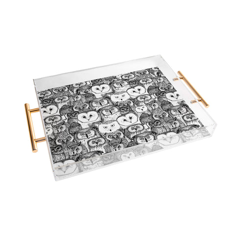 Sharon Turner just owls black white Acrylic Tray
