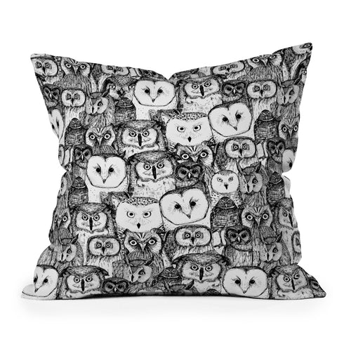 Sharon Turner just owls black white Outdoor Throw Pillow