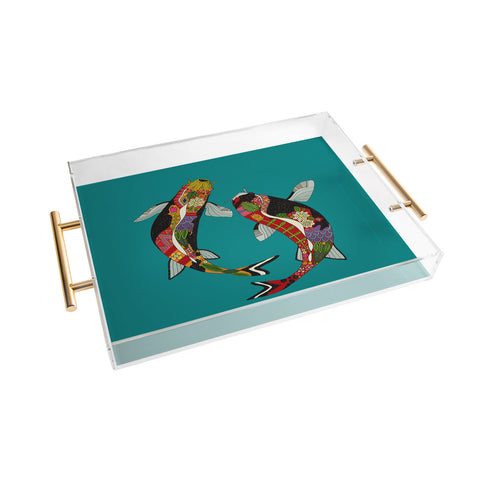 Sharon Turner koi teal blue Acrylic Tray