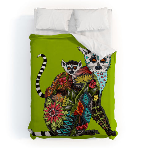 Sharon Turner Lemur Love Lime Duvet Cover