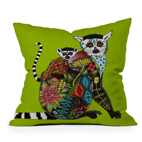 Sharon Turner Lemur Love Lime Outdoor Throw Pillow