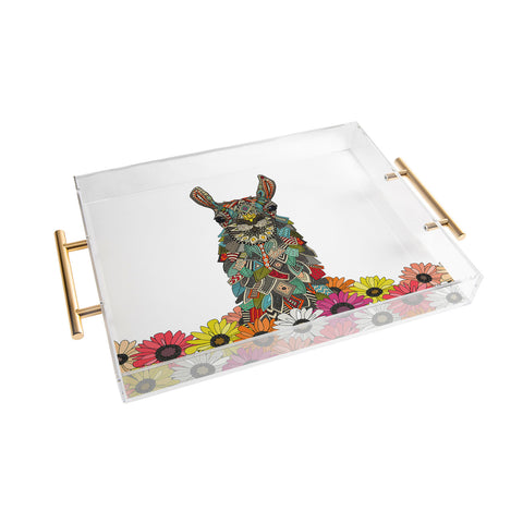 Sharon Turner llama daisy love white Acrylic Tray