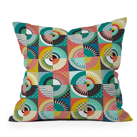 Sharon Turner llama geo squares Outdoor Throw Pillow