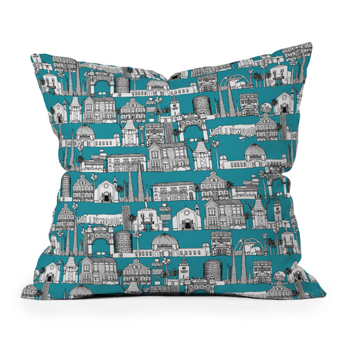 Sharon Turner Los Angeles Teal Outdoor Throw Pillow