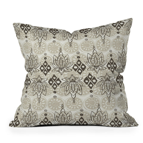 Sharon Turner lotus block linen Outdoor Throw Pillow
