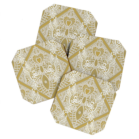 Sharon Turner love bird lace gold Coaster Set