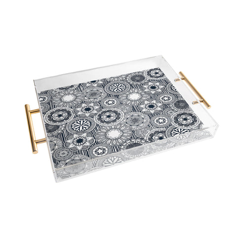 Sharon Turner mandala cirque indigo white Acrylic Tray