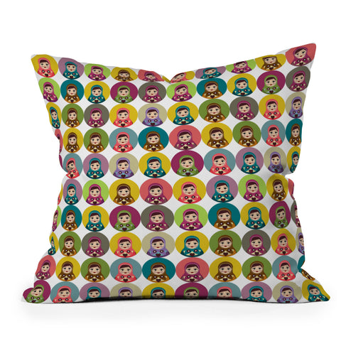 Sharon Turner Matryoshka Candy Polka Outdoor Throw Pillow