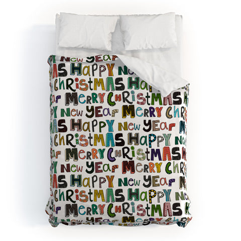 Sharon Turner merry christmas happy new year Duvet Cover