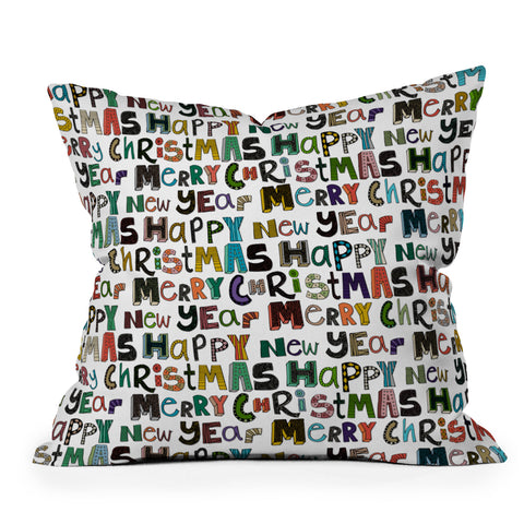 Sharon Turner merry christmas happy new year Outdoor Throw Pillow