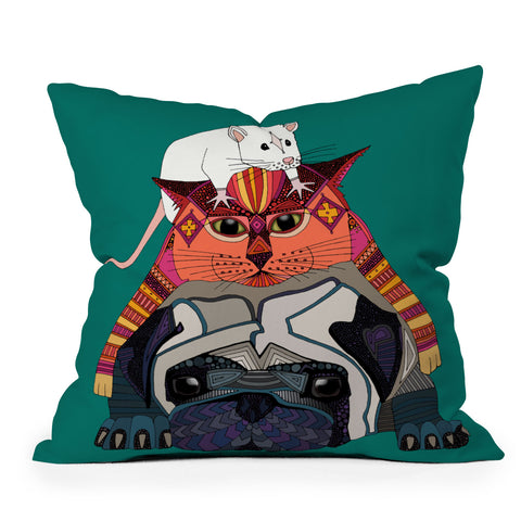 Sharon Turner mouse cat pug Outdoor Throw Pillow