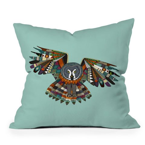 Sharon Turner night owl mint Outdoor Throw Pillow