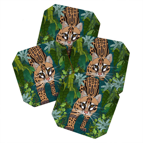 Sharon Turner ocelot jungle teal Coaster Set