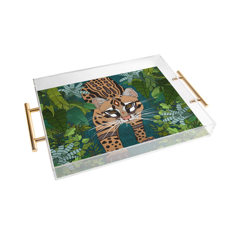 Sharon Turner ocelot jungle teal Acrylic Tray